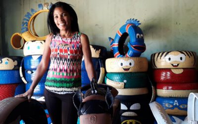 Kelly já tirou mais de dois mil pneus das ruas de Ribeirão para transformar em arte